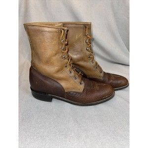 Justin Vintage Boots Size 8.5B Two Tone Brown Made In USA